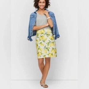 NWT Talbots Lemon Blossom Stretch Cotton Skirt 4p 2 Fruit Floral Citrus Canvas